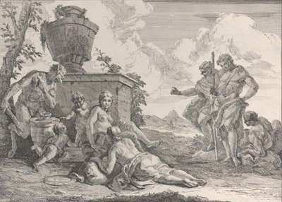 Szatír klubbal és hét figurával, a Bacchanals and Histories-ból, 1744. alkotó: Francesco Fontebasso