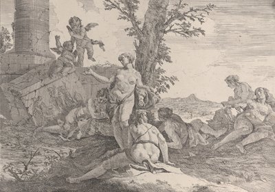 Hat nimfa és két putti, a Bacchanals and Histories-ból, 1744. alkotó: Francesco Fontebasso