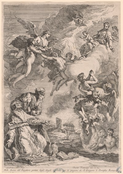 Nagy Gergely pápa és Szent Vitale a tisztítótűzben könyörgő lelkekért alkotó: Francesco Fontebasso, after Sebastiano Ricci
