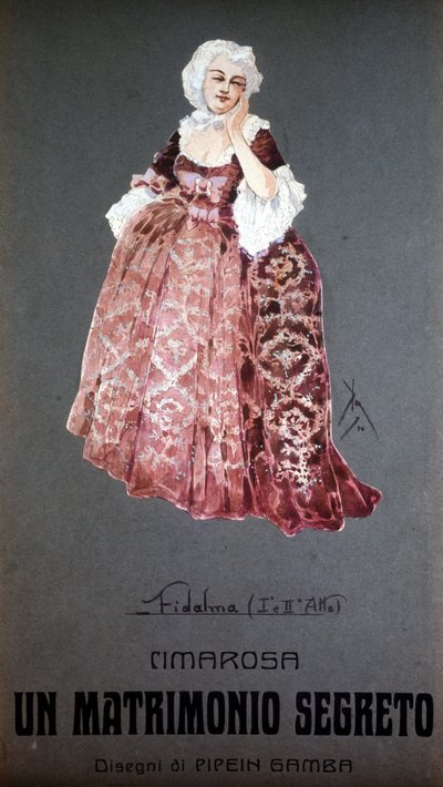 "" Fidalma "" karakter Domenico Cimarosa (1749 - 1801) "" Titkos házasság "" című művében. F. Gamba jelmeze - Milánói Scala alkotó: Francesco Gamba