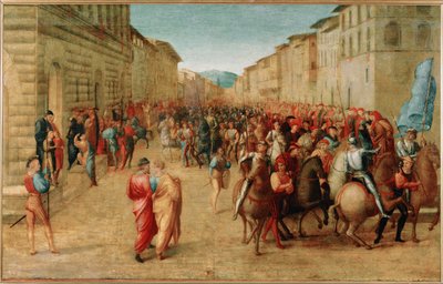 VIII. Károly francia király bevonulása Firenzébe (olaj, fa) alkotó: Francesco Granacci