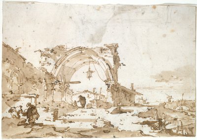 Egy Capriccio romos gótikus ívvel alkotó: Francesco Guardi