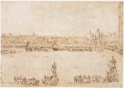 Diadalkocsik menete a Piazza San Marco-n, Velencében, a látogatás ünneplése..., 1782. alkotó: Francesco Guardi