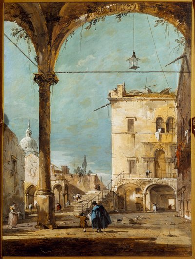 Egy velencei portikusz Francesco Guardi (1712-1793) festménye 18. századi Párizs, Musee Jacquemart Andre alkotó: Francesco Guardi