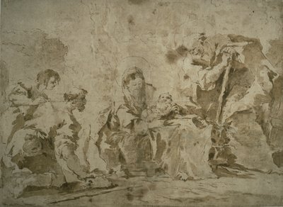A pásztorok imádása (recto); Három vázlat: Tájkép domboldali épületekkel, épületek portikusszal (hátoldal). alkotó: Francesco Guardi