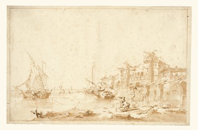 Egy velencei lagúna képzeletbeli látképe, egy erőddel a parton alkotó: Francesco Guardi
