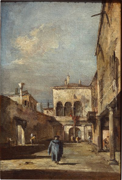 Építészeti fantázia egy udvarral alkotó: Francesco Guardi