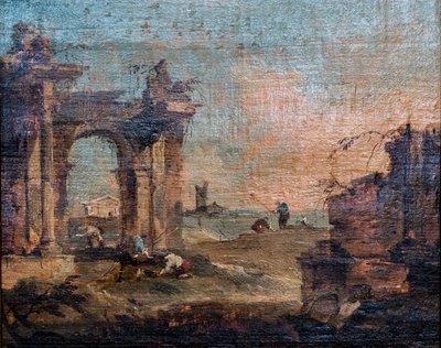 Caprice figurákkal és romokkal, 1775-1780 körül (olaj, fa) alkotó: Francesco Guardi