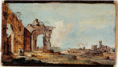 Caprice, romos boltívvel és halászházakkal alkotó: Francesco Guardi