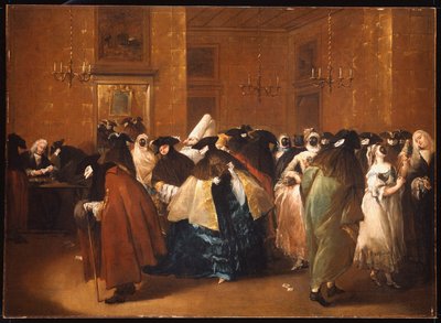 Hölgyek és urak farsangi jelmezben a velencei Ridotto-ban alkotó: Francesco Guardi
