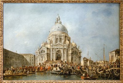 A velencei dózse a velencei tisztelgésre megy. A dózsa minden év november 21-én elment az 1630-as pestisjárvány véget ért hálaadásra épülő Santa Maria della Salute-bazilikába, hogy megköszönje a Szűzanyának ezt a szabadulást. egy hajóhíd alkotó: Francesco Guardi