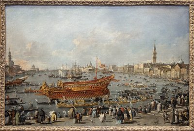 A Bucentaurus (Bucentoro) indulása a velencei Lido felé mennybemenetel napján, a Dózsa részt vesz a mennybemeneteli ünnepségek nagy eseményén, a 14. századi Dalmácia meghódítására emlékező Velence és Adriai esküvőn. alkotó: Francesco Guardi
