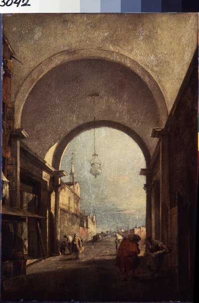 Kilátás Velencére (City view). Francesco Guardi (1712-1793) festménye, 1770 körül. Olaj, fa. Rokokó stílusú velencei művészet. Szentpétervári Ermitázs Múzeum. alkotó: Francesco Guardi
