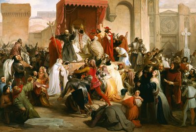 ""Isten úgy akarja"": a Clermont-i Zsinatban (ma Clermont Ferrand (Clermont-Ferrand), Auvergne-ben) Remete Péter (L