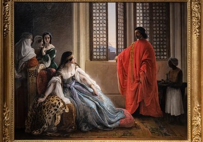 Giorgio Cornaro, akit a Velencei Köztársaság küldött Ciprusra, tájékoztatja Caterina Cornaro királynőt, az egyik rokonát, hogy már nem ő az uralkodása, mivel az oroszlán zászló integet a szigeti erődön. alkotó: Francesco Hayez
