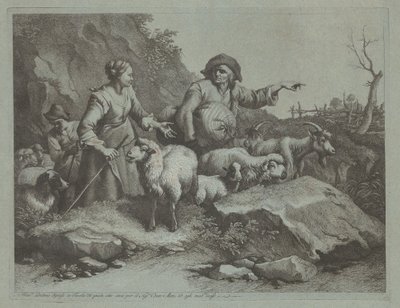 Parasztember zsákkal és két pásztorlánnyal, 1765 után. alkotó: Francesco Londonio
