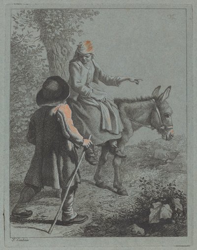 Szamáron ülő parasztasszony és parasztember. alkotó: Francesco Londonio