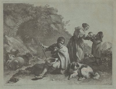 Ülő pásztorfiú és nő, akik inni adnak egy gyermeket, 17591782. alkotó: Francesco Londonio