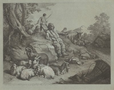 Ülő pásztor egy kecskenyáj előtt, 1766 után. alkotó: Francesco Londonio