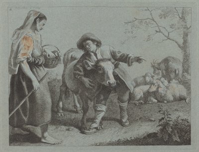 Pásztor, aki irányt mutat egy pásztorlánynak, 1762. alkotó: Francesco Londonio