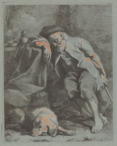 Alvó öregember kutyával, 1759. alkotó: Francesco Londonio