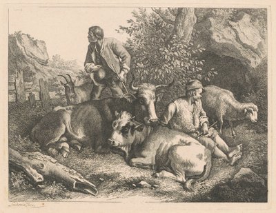 Két pásztor tehennel és borjúval, 1776 után. alkotó: Francesco Londonio