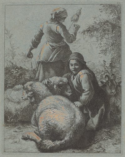 Fonó nő és pásztor nyájjal, 17581759. alkotó: Francesco Londonio