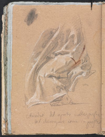 Verona Vázlatfüzet: Drapériatanulmány lábbal és felirattal 88. oldal, 1760. alkotó: Francesco Lorenzi