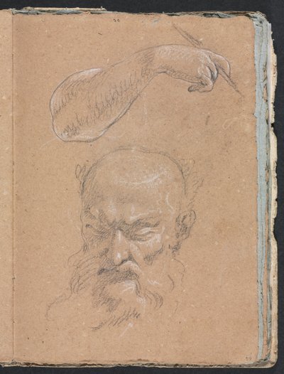 Verona Vázlatfüzet: Egy szakállas férfi feje és jobb karja és kézfeje 59. oldal, 1760. alkotó: Francesco Lorenzi
