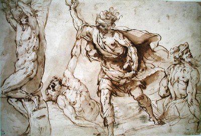 Tanulmányok Szent Sebestyén vértanúságához és Szent István megkövezéséhez (w.c papíron) alkotó: Francesco Maffei