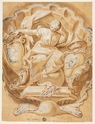 Allegorikus alak VIII. Sándor (Ottoboni) karjaival és a pápaság fegyvereivel alkotó: Francesco Mancini