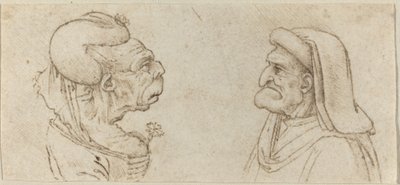 Két groteszk fej alkotó: Francesco Melzi after Leonardo da Vinci