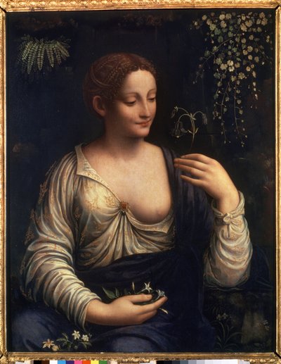 ""Flore"" (Flora) Francesco Melzi festménye (1493-1570 körül) 1510-1515 Dim. 76x63 cm Szentpétervári Ermitázs Múzeum alkotó: Francesco Melzi or Melzo