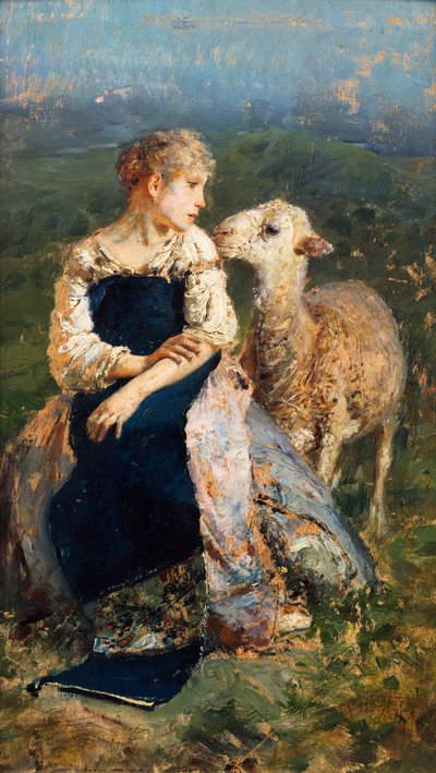 Pásztorlány vagy lány kecskével (olaj, vászon) alkotó: Francesco Paolo Michetti