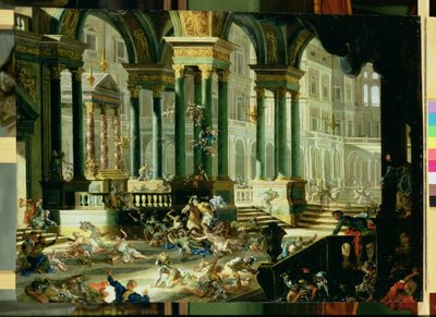 Heliodorus kiűzése Salamon templomából (olaj rézre) alkotó: Francesco Peresi