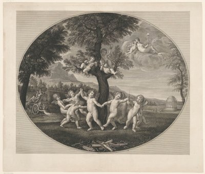 Putti egy fa körül táncol alkotó: Francesco Rosaspina
