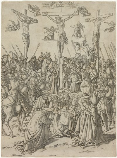 A keresztre feszítés a két tolvajjal, tizedik tábla a Szűz és Krisztus életéből alkotó: Francesco Rosselli