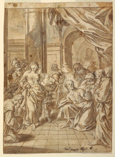 Rajz, Krisztus és a házasságtörő asszony, 1750-60 alkotó: Francesco Saverio Mergolo