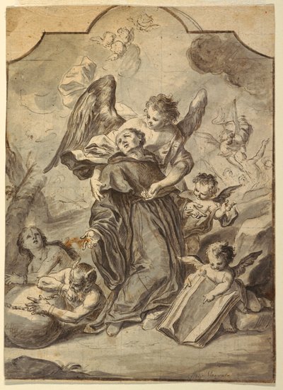 Rajz, A szentéletű bencés szerzetes látomása, 1776 alkotó: Francesco Saverio Mergolo