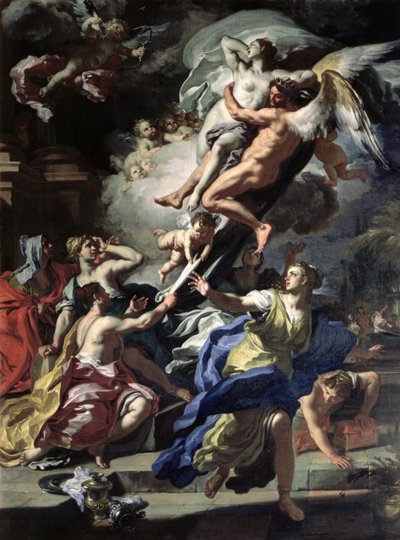 Boreas elrabolja Oreithyiát, Erechtheus lányát, 1729 alkotó: Francesco Solimena