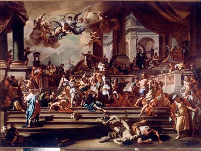 Heliodore (Heliodoros) Vadászat a templomra az angyalok által Francesco Solimena festménye, amelyet Ciccio apát vagy Ciccio apát (1657-1747) írt alkotó: Francesco Solimena