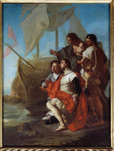 Kolumbusz Kristóf (1451-1506) felfedező érkezése Amerikába Francesco Solimena festménye dit l