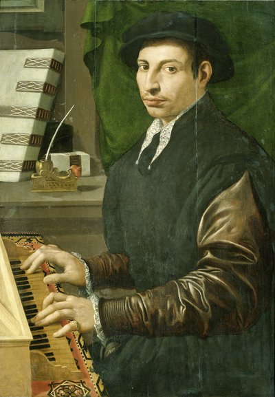 Egy szüzeset játszó férfi portréja alkotó: Francesco Traballesi