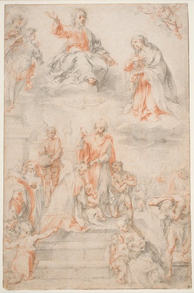 Szent Ansano a sienaiakat megkeresztelve, 1593 körül (kréta papíron) alkotó: Francesco Vanni