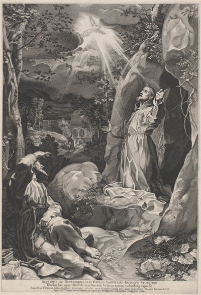 Szent Ferenc a stigmákat fogadja alkotó: Francesco Villamena, after Federico Barocci