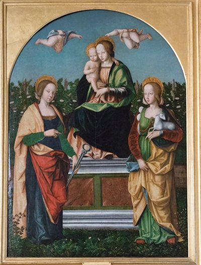 Madonna és gyermek, Szent Agáta és Szent Ágnes alkotó: Francesco Zaganelli di Bosio