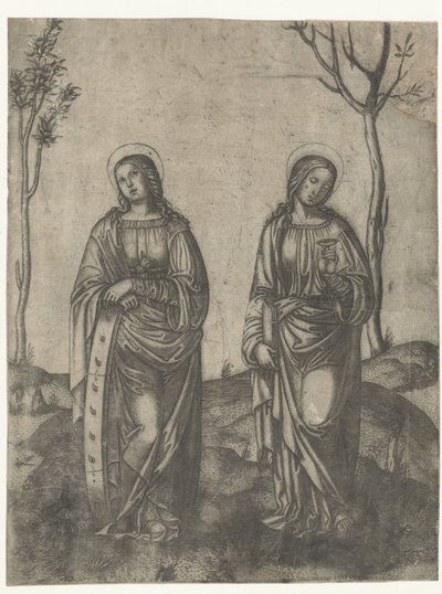 Szent Katalin törött kerékkel és Lucia szemekkel egy tányéron alkotó: Francesco di Francia (attributed to)