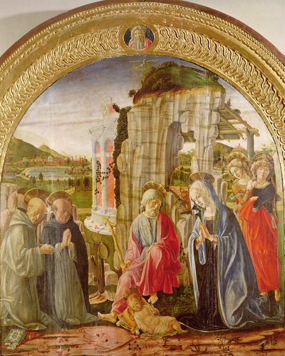 Szent Ambrus és Szent Bernát gyermekimádása (olaj, tábla) alkotó: Francesco di Giorgio Martini