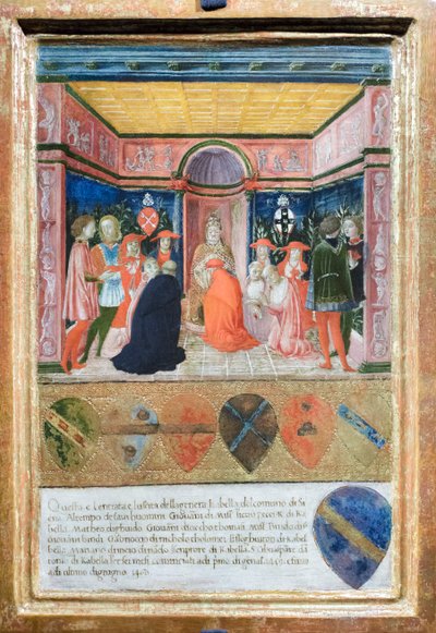 II. Pius bíborossá nevezi ki unokaöccsét, Francesco Tedeschini Piccolomini-t, 1485-90 körül (tempera és arany, tábla) alkotó: Francesco di Giorgio Martini