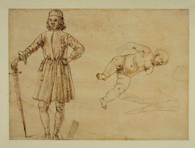 Ülő gyermek;álló férfi karddal a kezében ... alkotó: Francesco di Simone (attr. to)